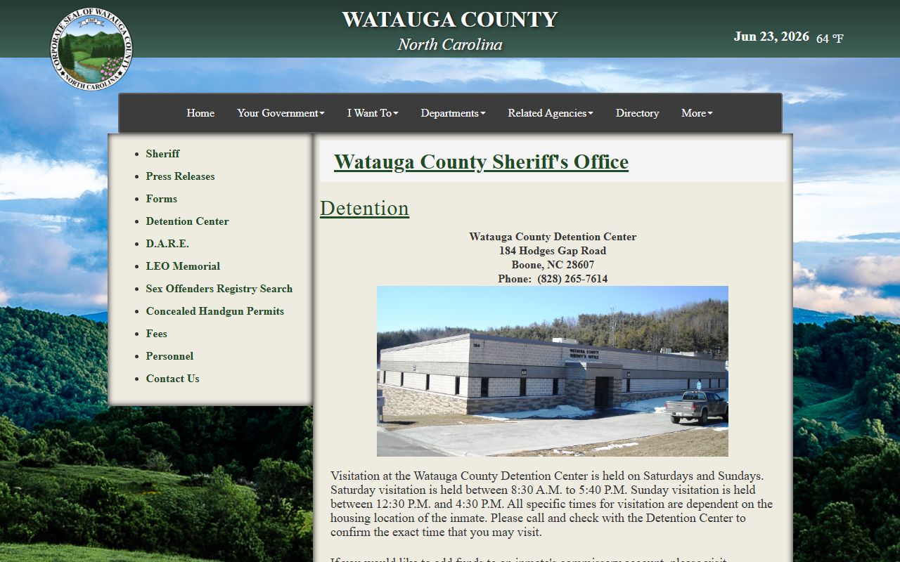 Watauga County inmate records detention center page